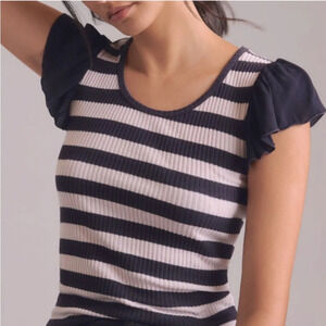 Anthropologie t.la Flutter Sleeve Ribbed Knit Tee